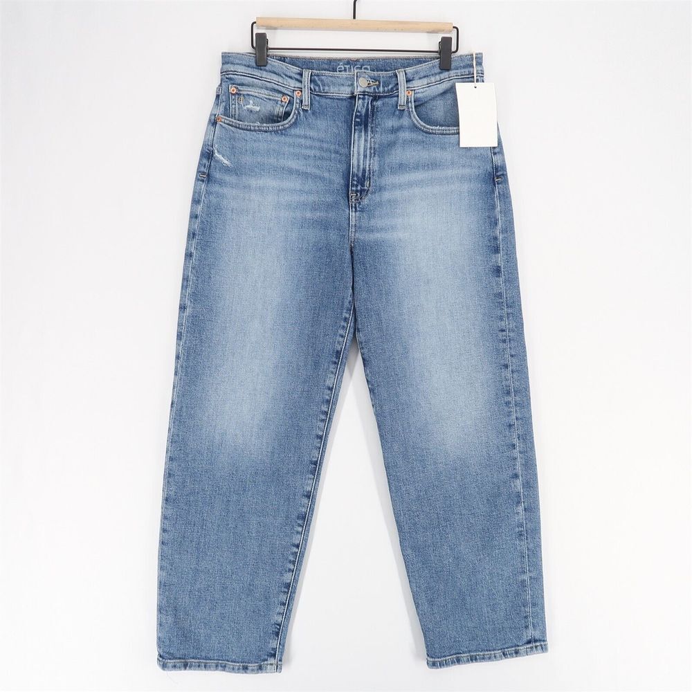 Etica Tia Vintage Straight Jeans Womens 30 Blue Stretch Denim Distressed